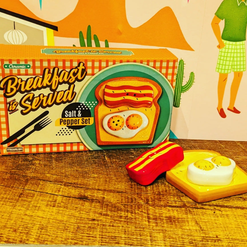 Breakfast Toast Bacon and Eggs is Served Salt & Pepper Set