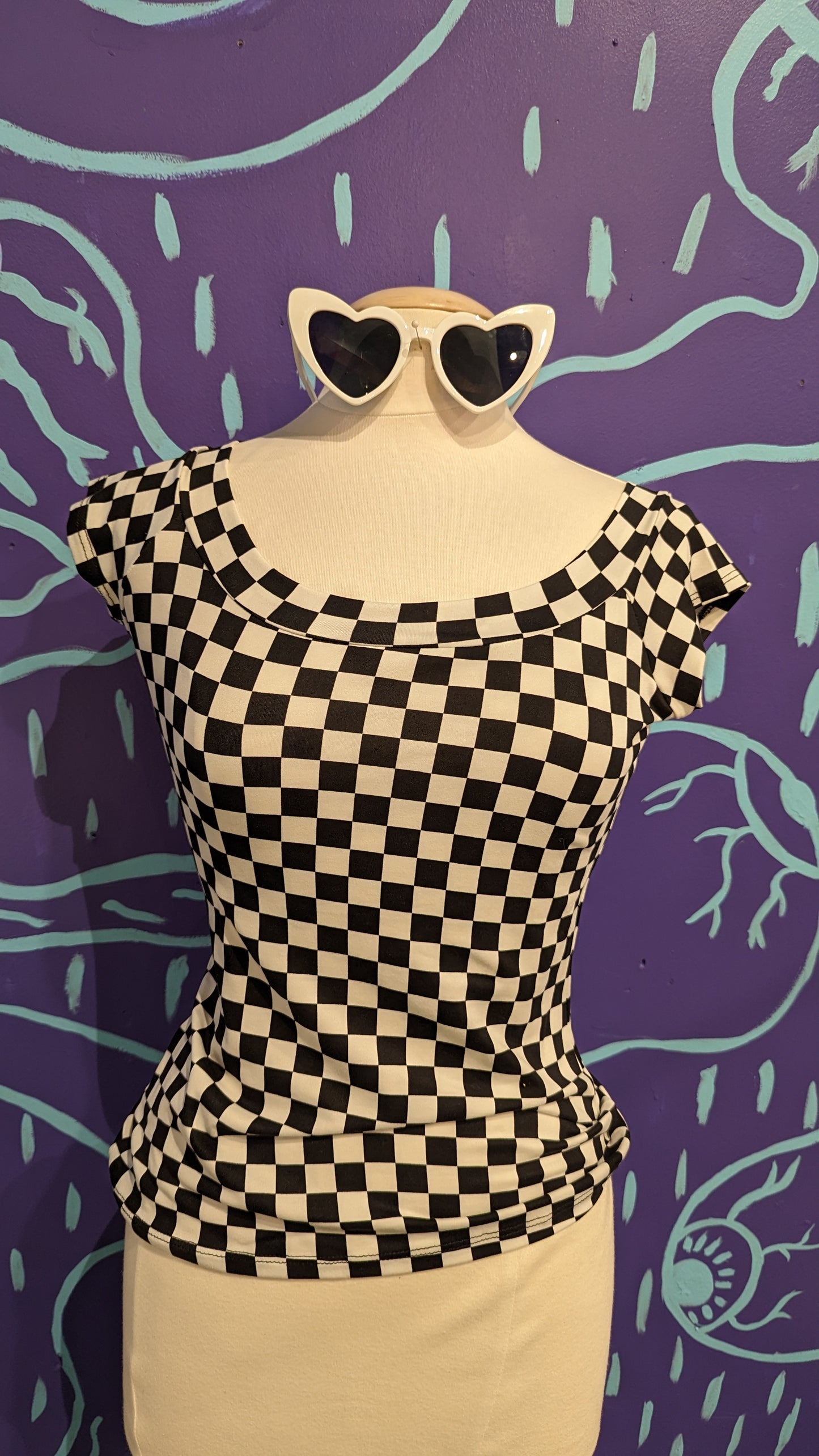 Boat Neck Women's Top in Checkers