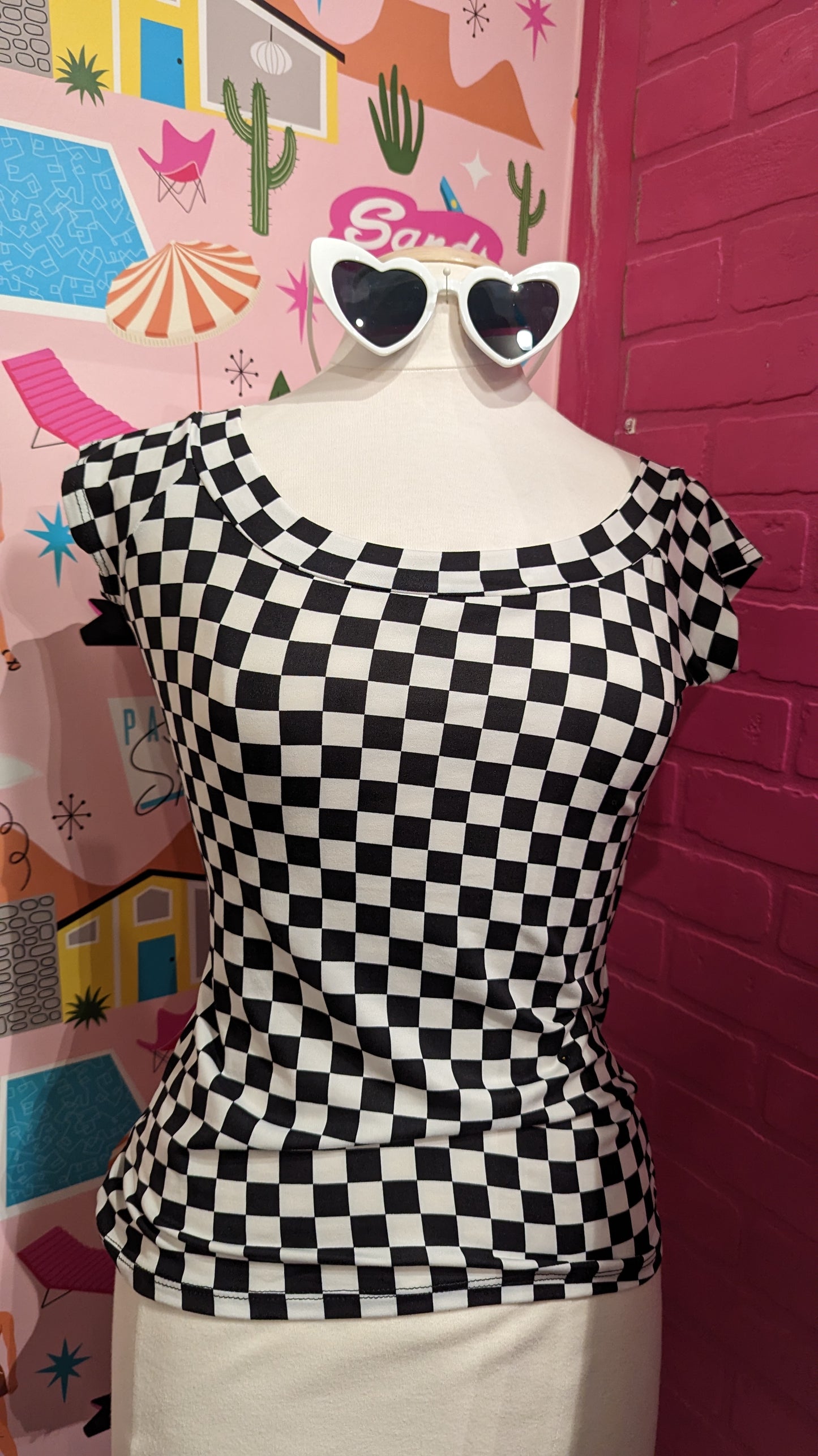 Boat Neck Women's Top in Checkers
