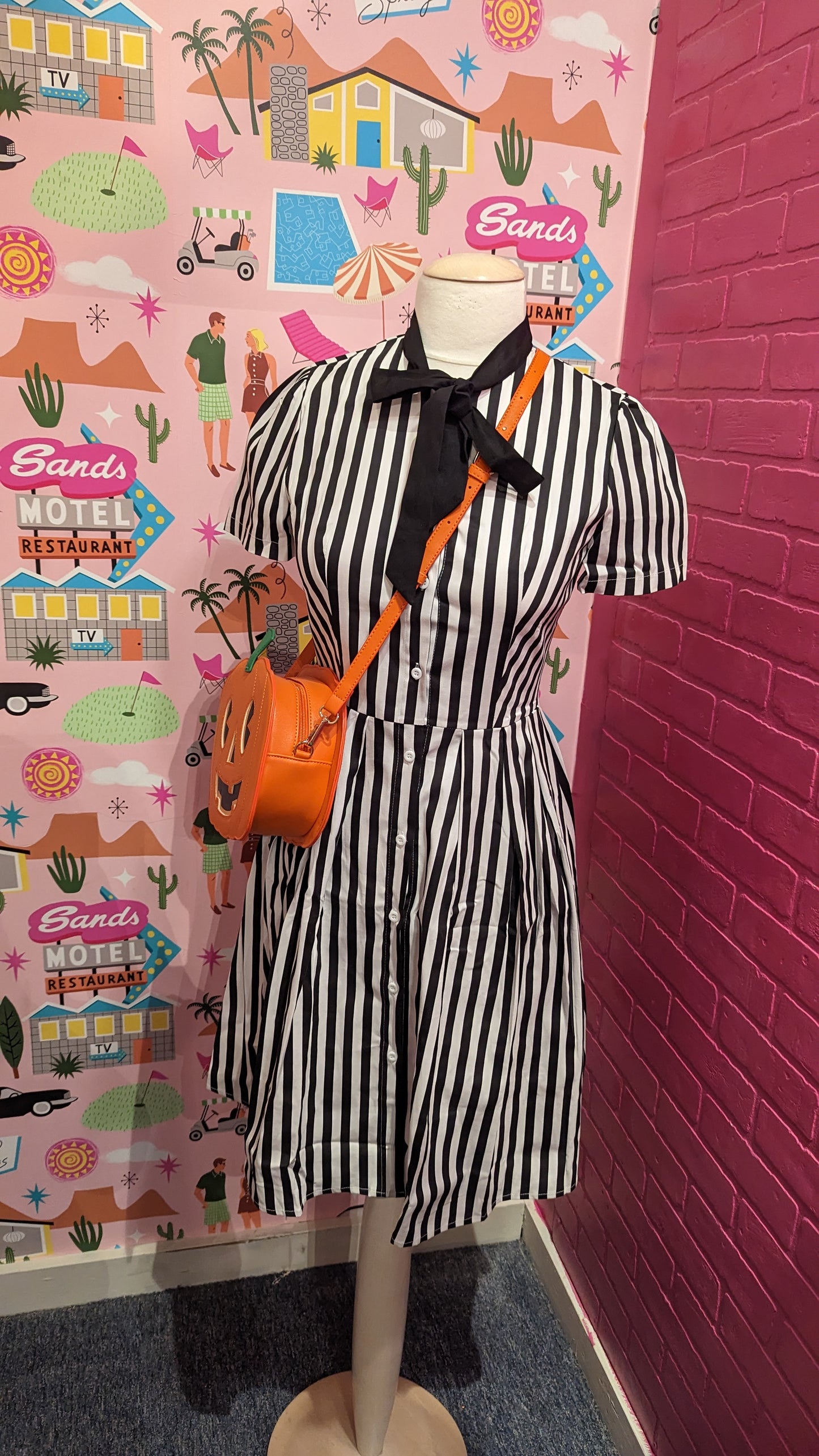 Retro Black and White Striped Print Dress