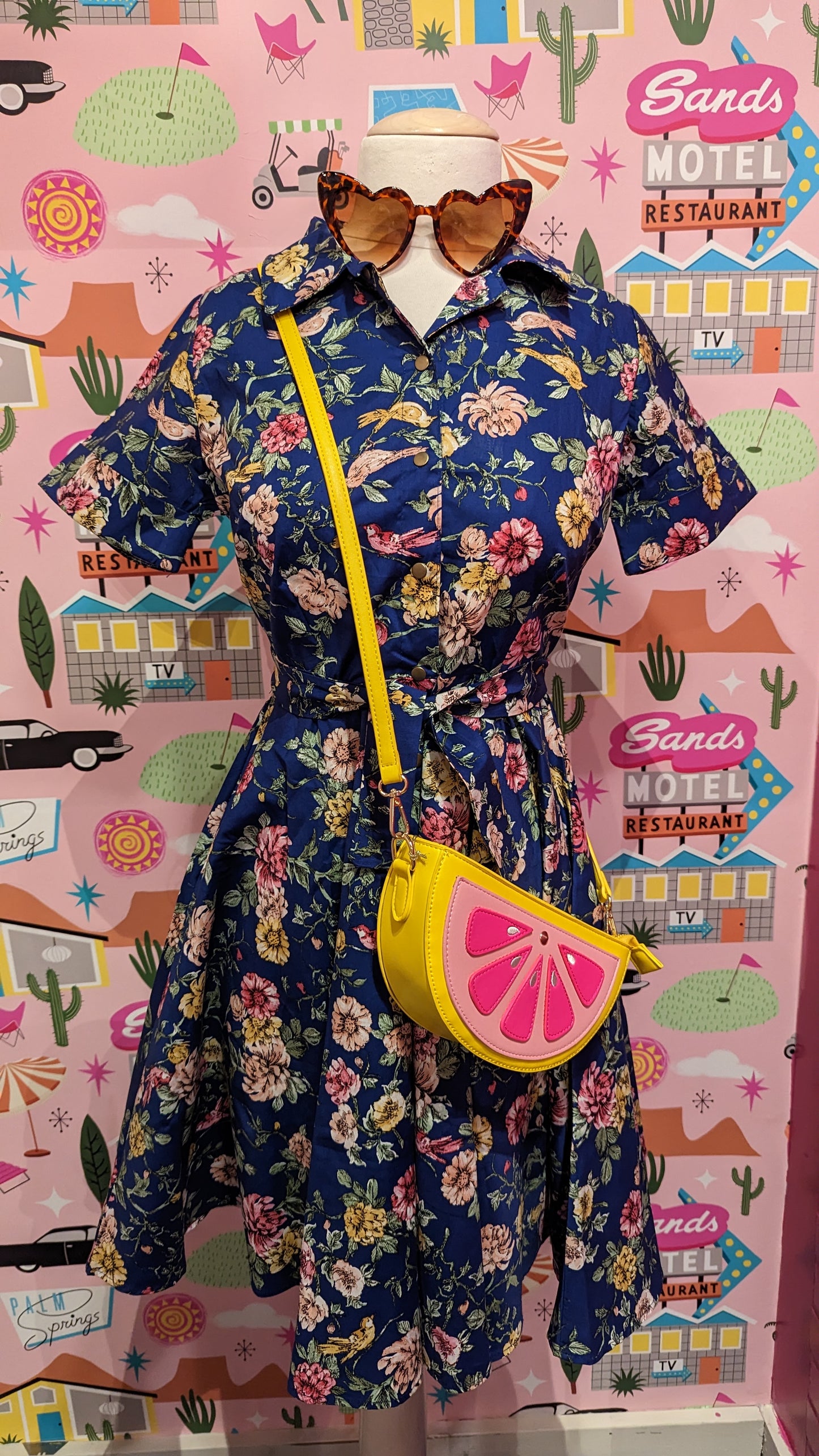Summer Short Sleeve Blue Floral Retro Circle Dress
