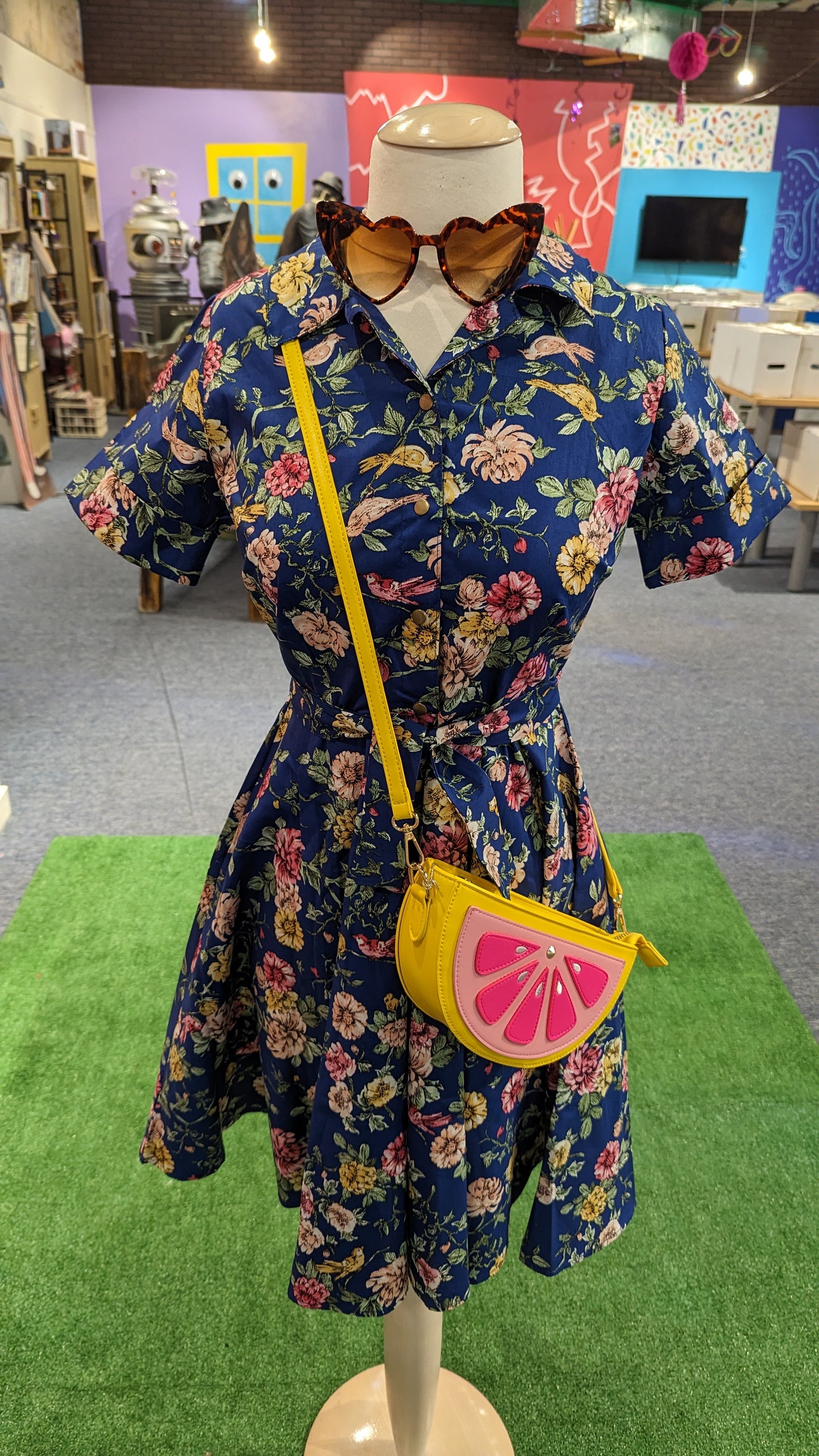 Summer Short Sleeve Blue Floral Retro Circle Dress