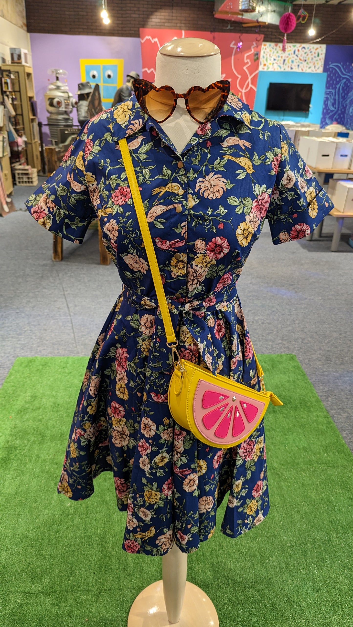 Summer Short Sleeve Blue Floral Retro Circle Dress
