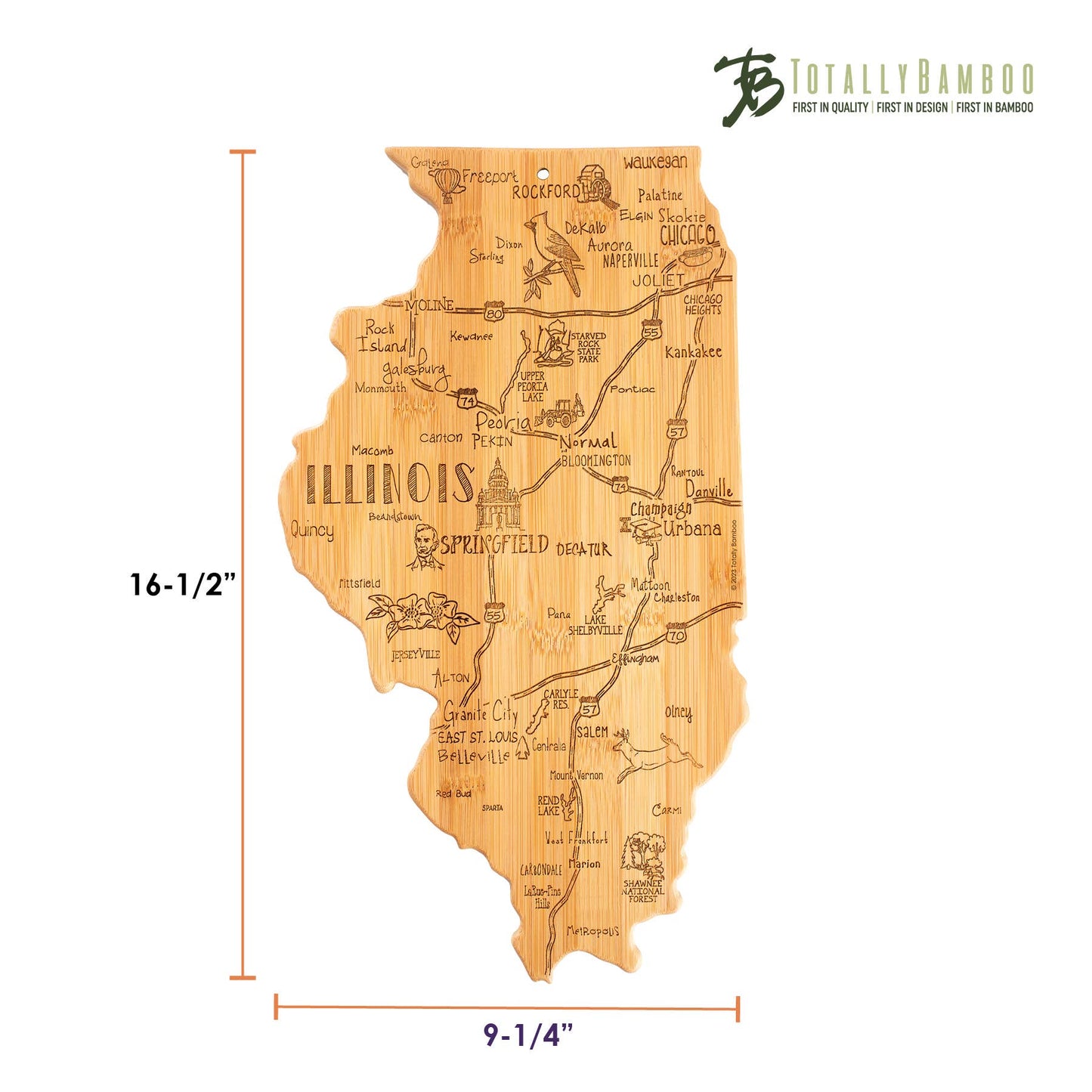 Destination Illinois State-Shaped Serving & Cutting Board