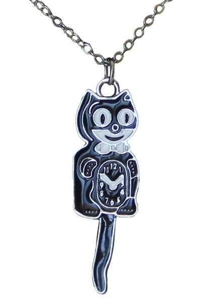 Black and Silver Kit-Cat Clock Necklace - Hidden Gems Novelty