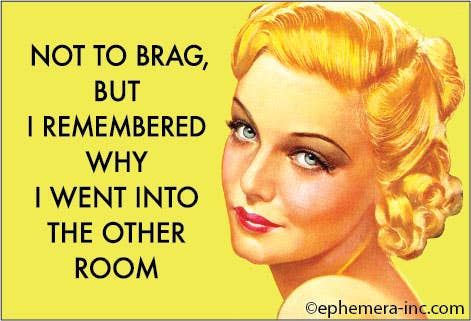 Not to brag, but I remember why I went into the other room refrigerator magnet.