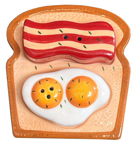 Breakfast Toast Bacon and Eggs is Served Salt & Pepper Set