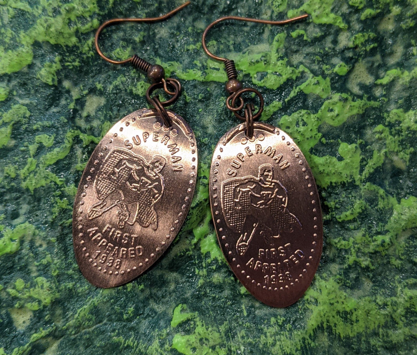 Superman First Appearance Smashed Penny Earrings - supermanstuff.com