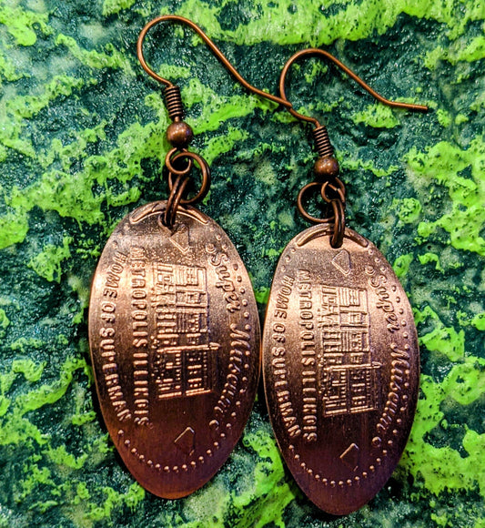 Super Museum "Worlds Largest Superman Collection" Metropolis Illinois Smashed Penny Earrings - supermanstuff.com