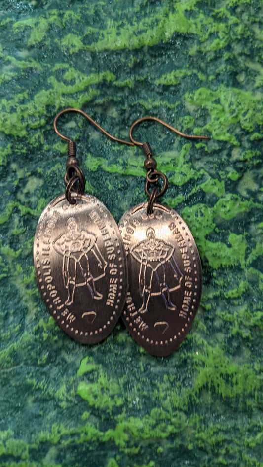 Worlds Largest Superman Statue Metropolis Illinois Smashed Penny Earrings - supermanstuff.com