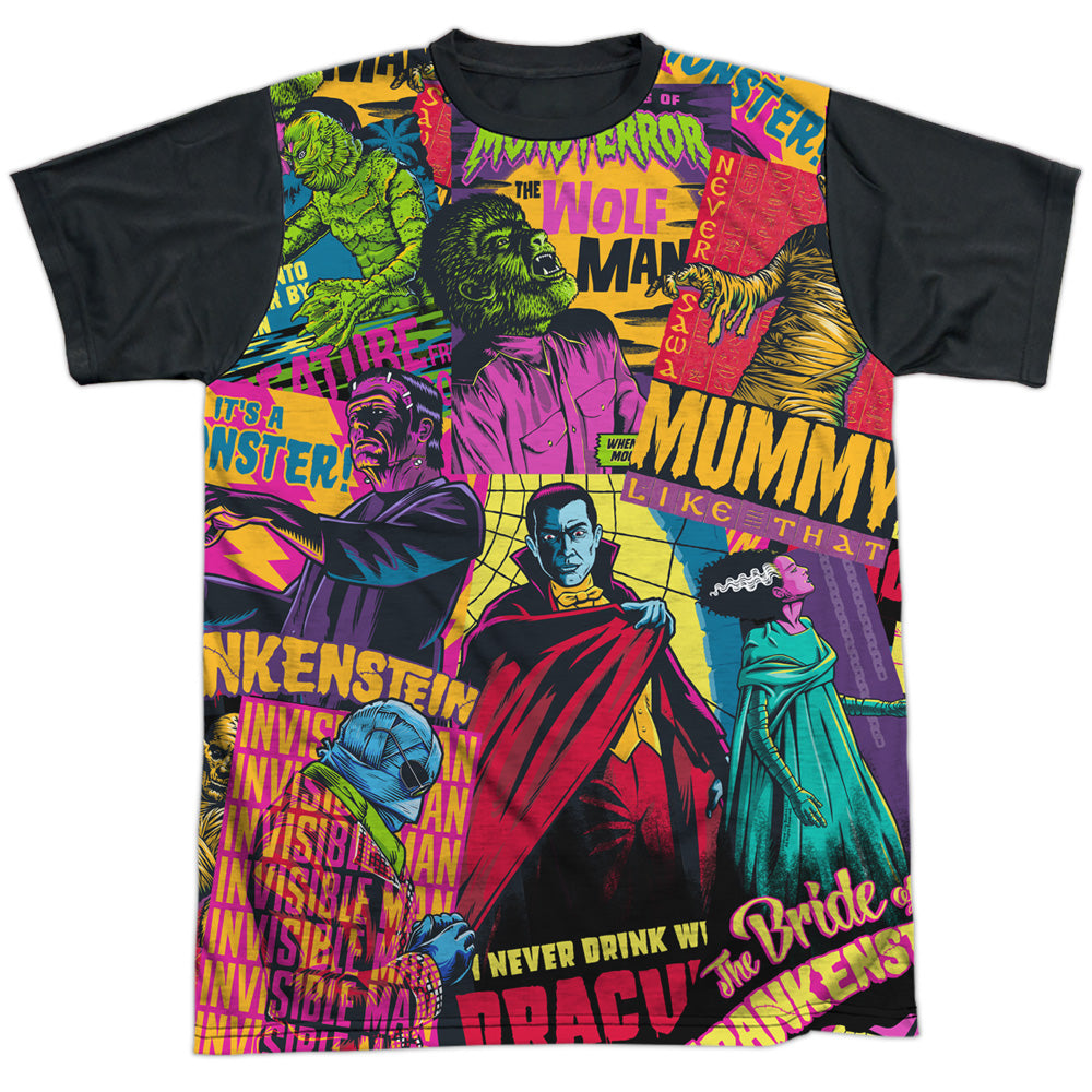 Universal Monsters Poster Mash Adult Regular Fit Short Sleeve 100% Poly Black Back Shirt