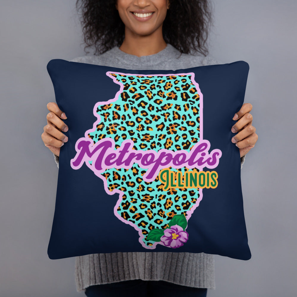 Metropolis Illinois State Flower over Leopard Print Accent Pillow