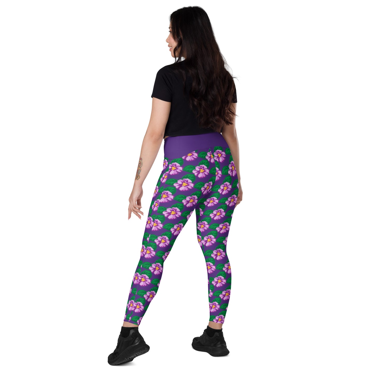 Illinois State Flower Violet Crossover leggings with pockets