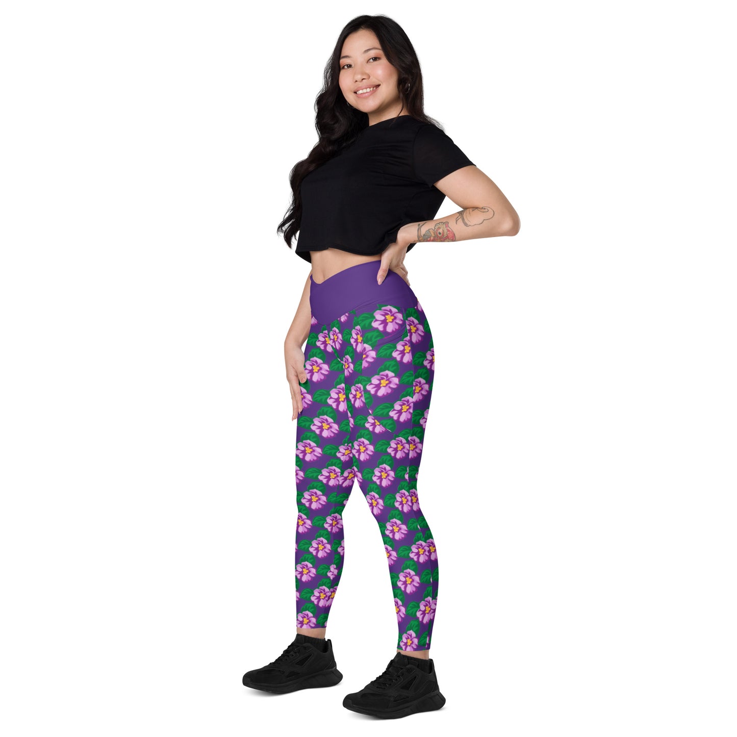 Illinois State Flower Violet Crossover leggings with pockets