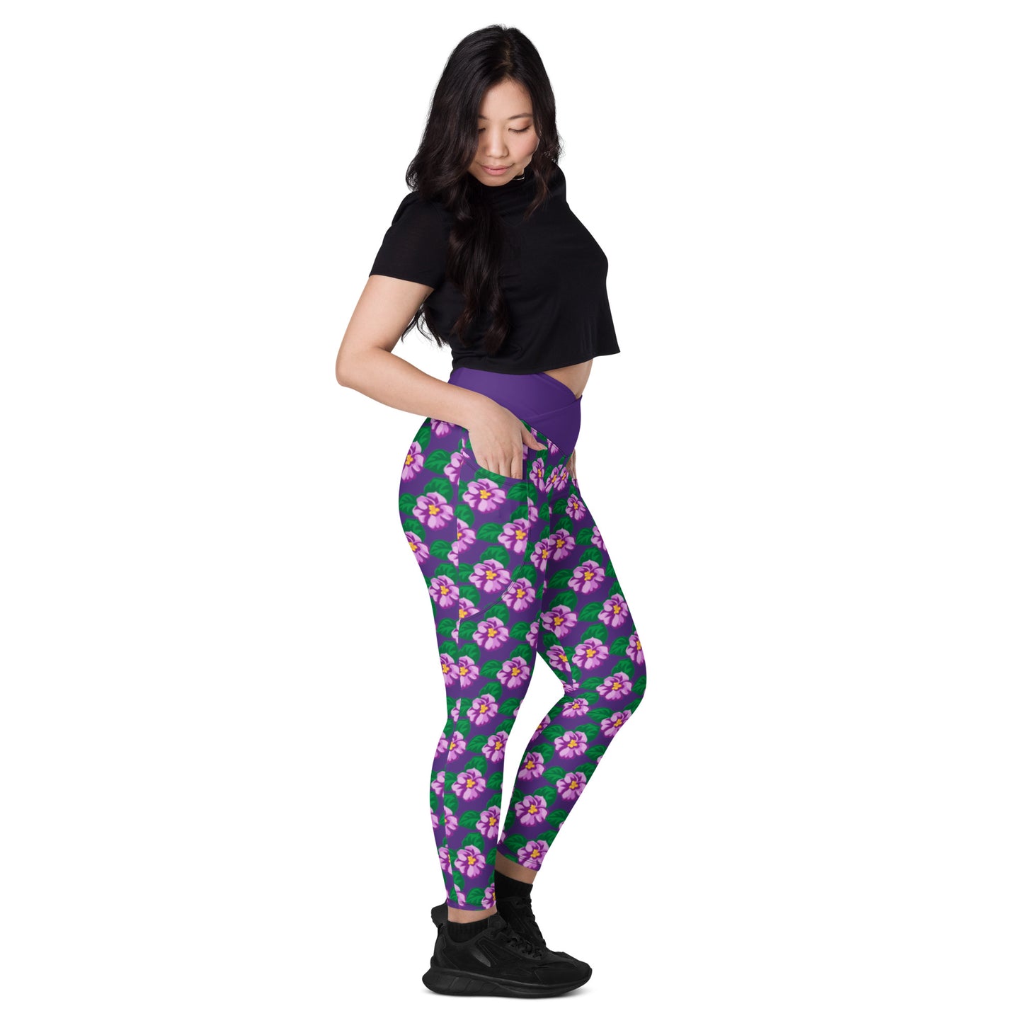 Illinois State Flower Violet Crossover leggings with pockets