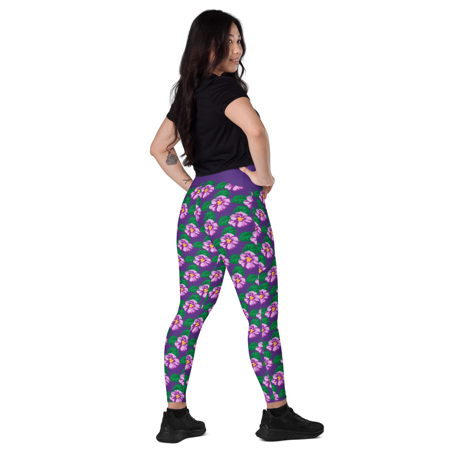 Illinois State Flower Violet Crossover leggings with pockets