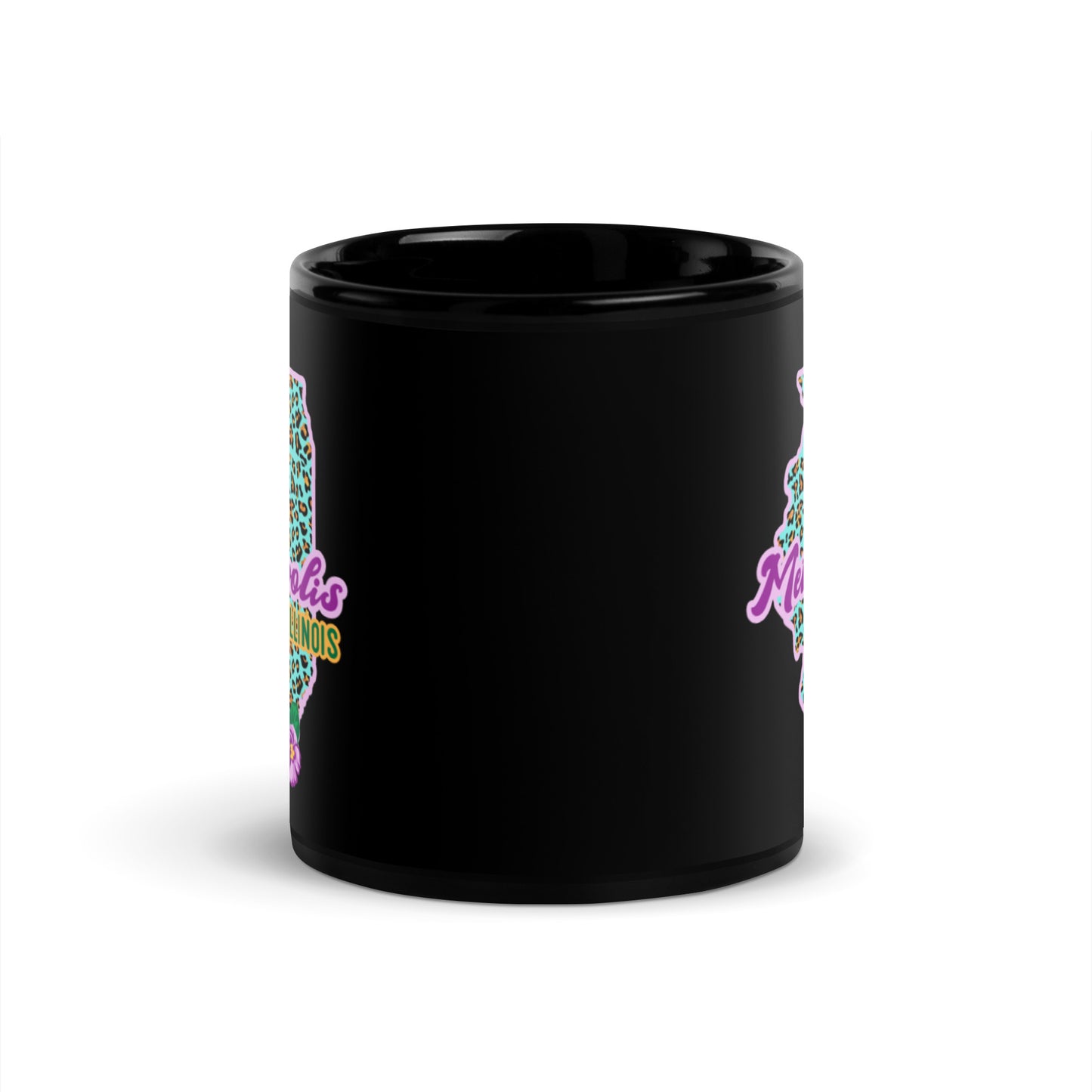 Metropolis Illinois State Flower over Leopard Print on Black Glossy Mug