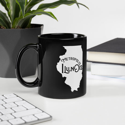 Metropolis Illinois Black Glossy Mug