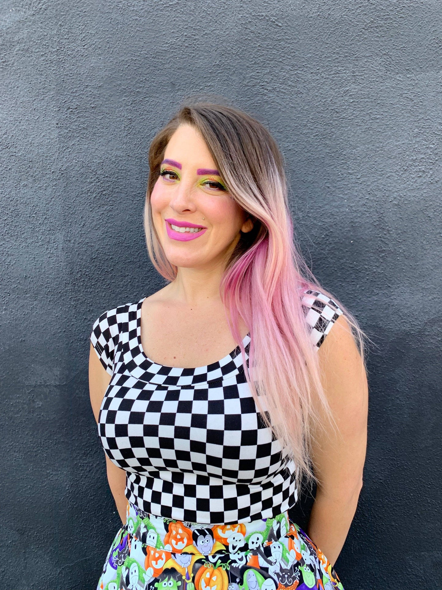 Boat Neck Women's Top in Checkers