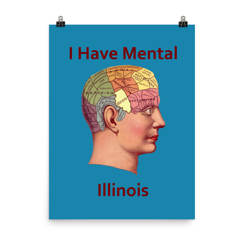 I Have Mental Illinois Phrenology Head Poster Print