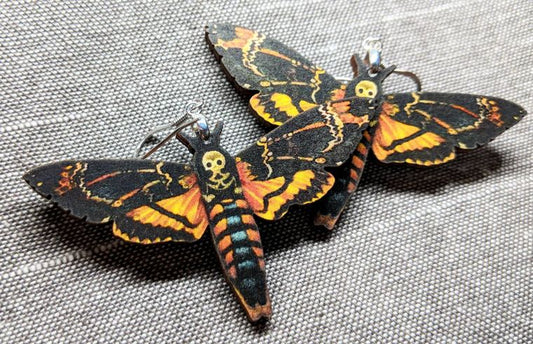 Moth Earrings / Laser Cut Wood Earrings / Death Moth Earrings / Stainless Steel / Hypoallergenic / Insect Earrings / Bug Earrings - supermanstuff.com