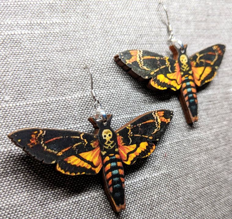 Moth Earrings / Laser Cut Wood Earrings / Death Moth Earrings / Stainless Steel / Hypoallergenic / Insect Earrings / Bug Earrings - supermanstuff.com