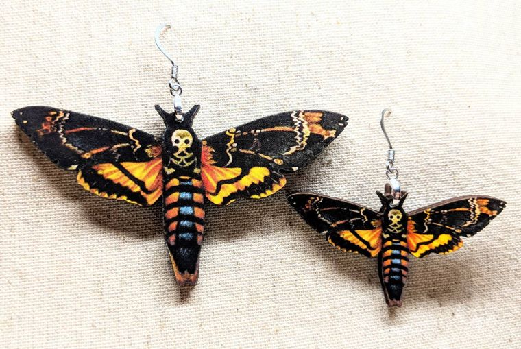 Moth Earrings / Laser Cut Wood Earrings / Death Moth Earrings / Stainless Steel / Hypoallergenic / Insect Earrings / Bug Earrings - supermanstuff.com
