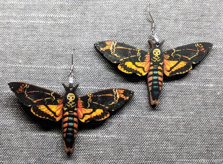 Moth Earrings / Laser Cut Wood Earrings / Death Moth Earrings / Stainless Steel / Hypoallergenic / Insect Earrings / Bug Earrings - supermanstuff.com