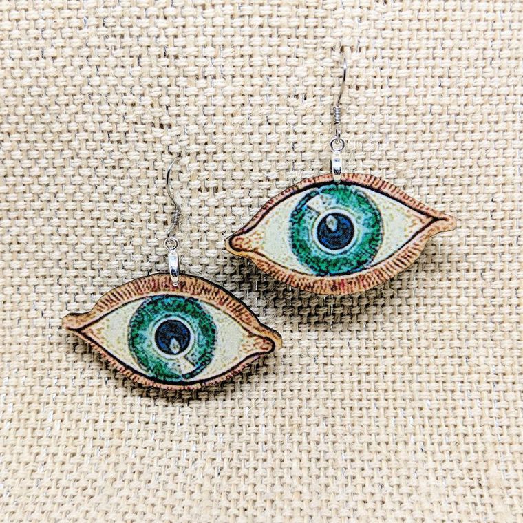 Evil Eye Earrings / Eyeball Earrings / Protection Earrings / Anatomical Eyeball Earrings / Green Eyes / Superstition Paranormal Earrings - supermanstuff.com