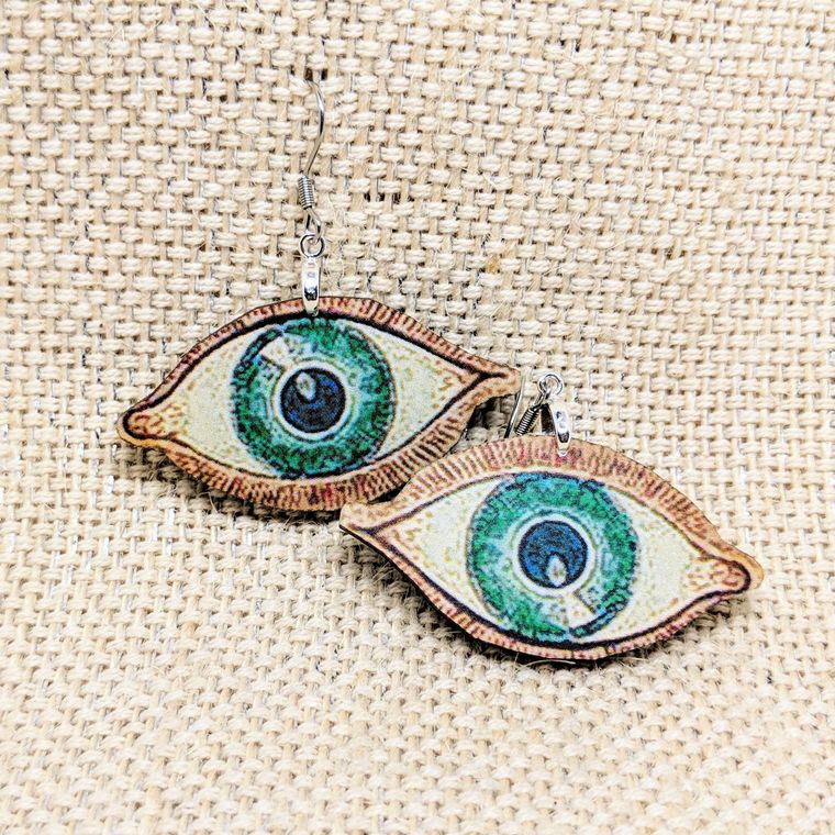 Evil Eye Earrings / Eyeball Earrings / Protection Earrings / Anatomical Eyeball Earrings / Green Eyes / Superstition Paranormal Earrings - supermanstuff.com