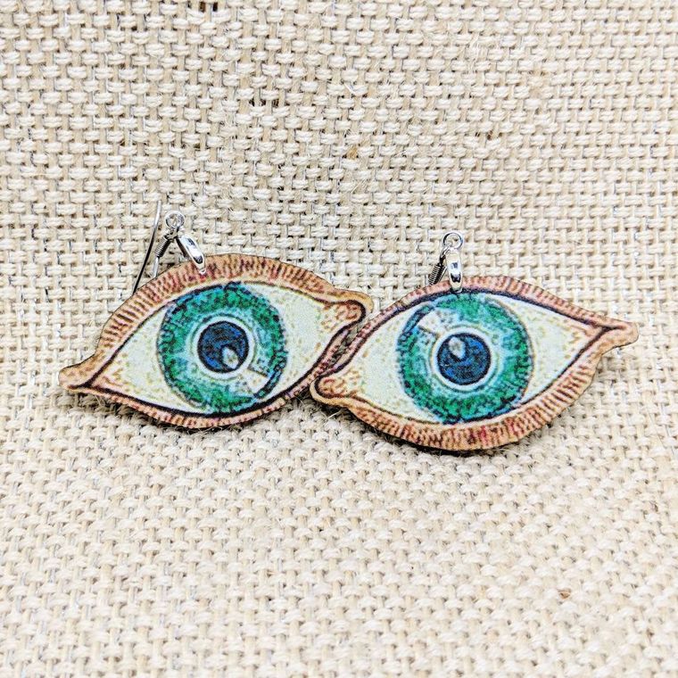 Evil Eye Earrings / Eyeball Earrings / Protection Earrings / Anatomical Eyeball Earrings / Green Eyes / Superstition Paranormal Earrings - supermanstuff.com