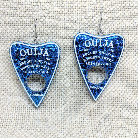 Blue Glitter Sparkle Planchette Earrings - Resin - supermanstuff.com