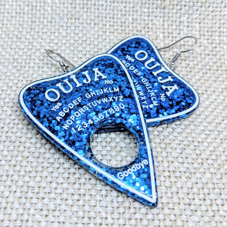 Blue Glitter Sparkle Planchette Earrings - Resin - supermanstuff.com