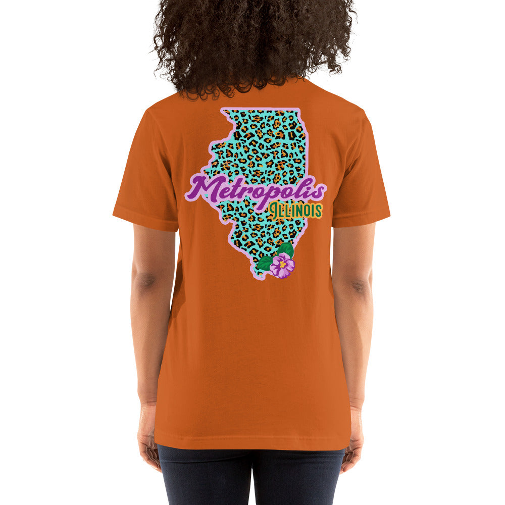 Illinois State Flower Over Leopard Print Metropolis Illinois Unisex Shirt