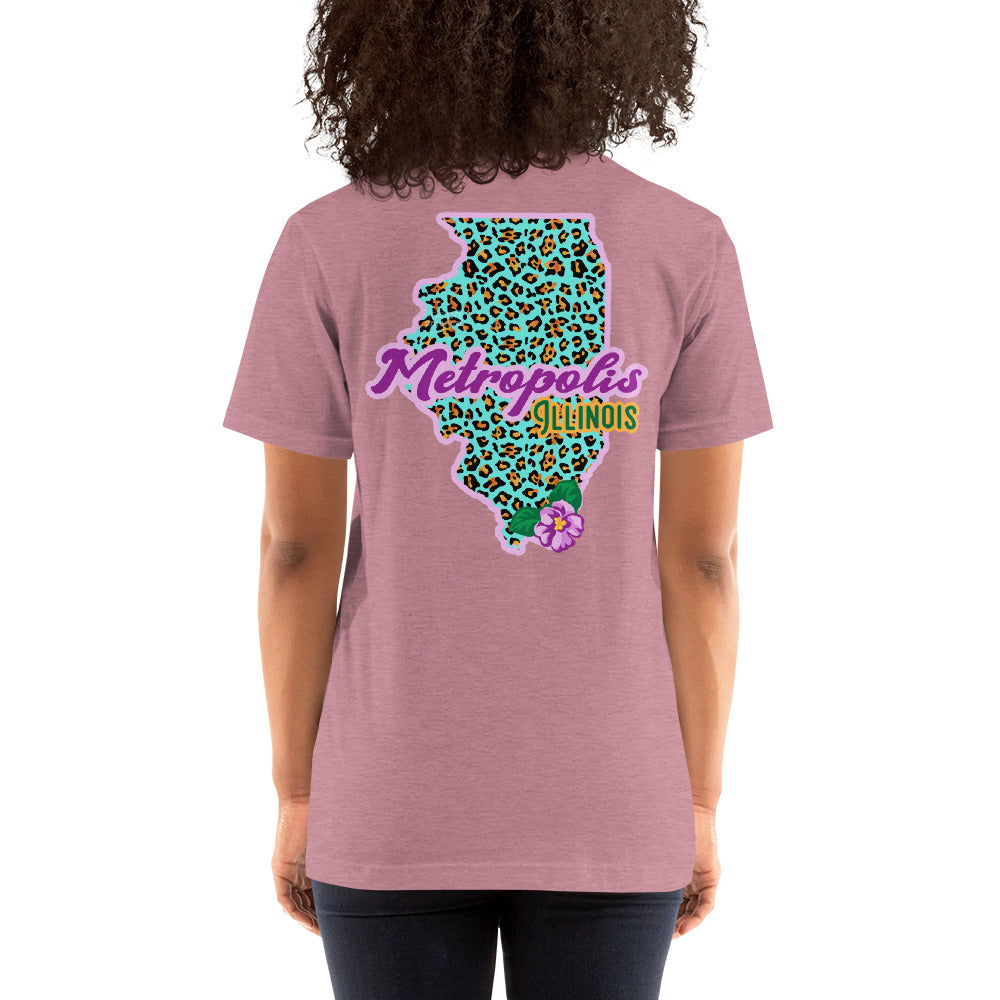 Illinois State Flower Over Leopard Print Metropolis Illinois Unisex Shirt