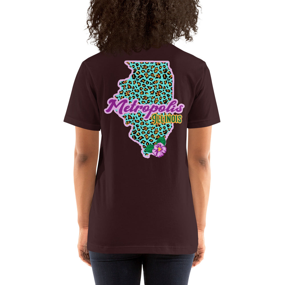 Illinois State Flower Over Leopard Print Metropolis Illinois Unisex Shirt