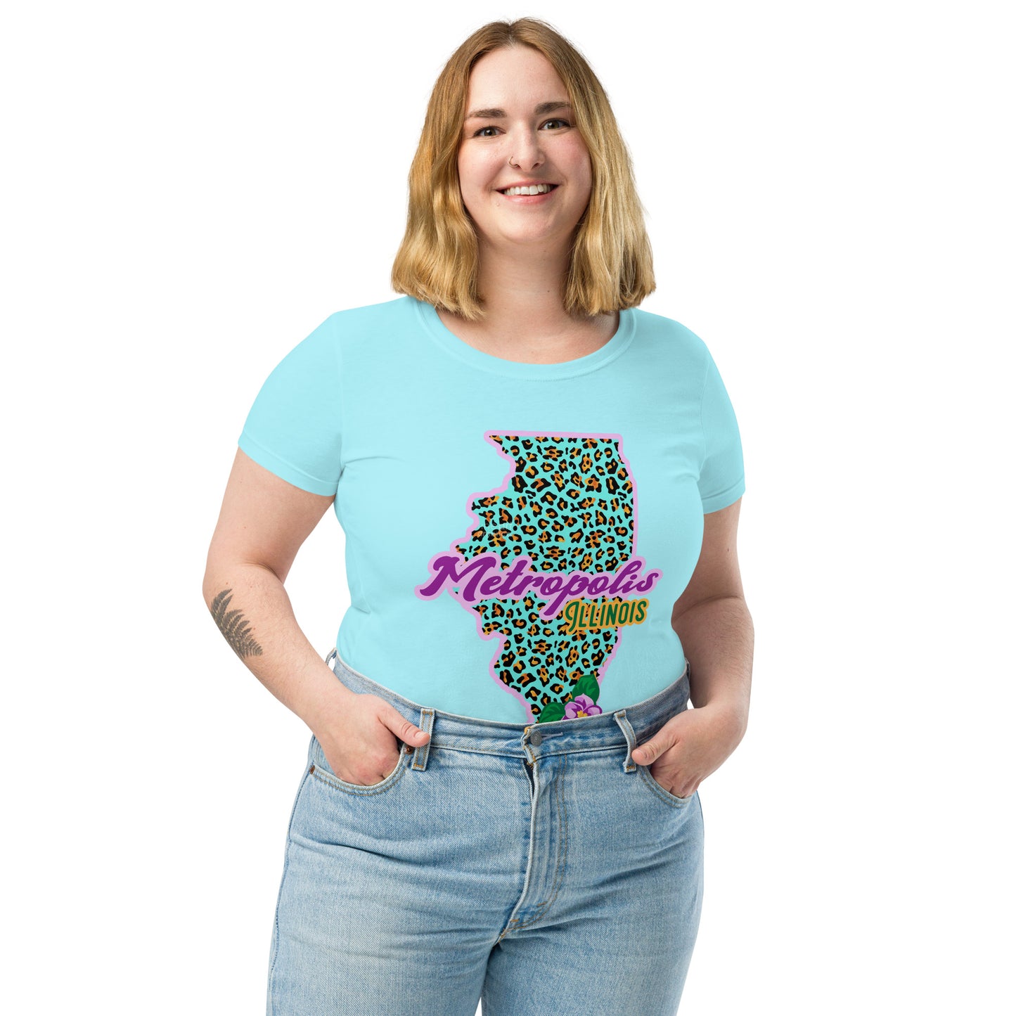 Metropolis Illinois State Flower Over Leopard Print Women’s fitted Shirt