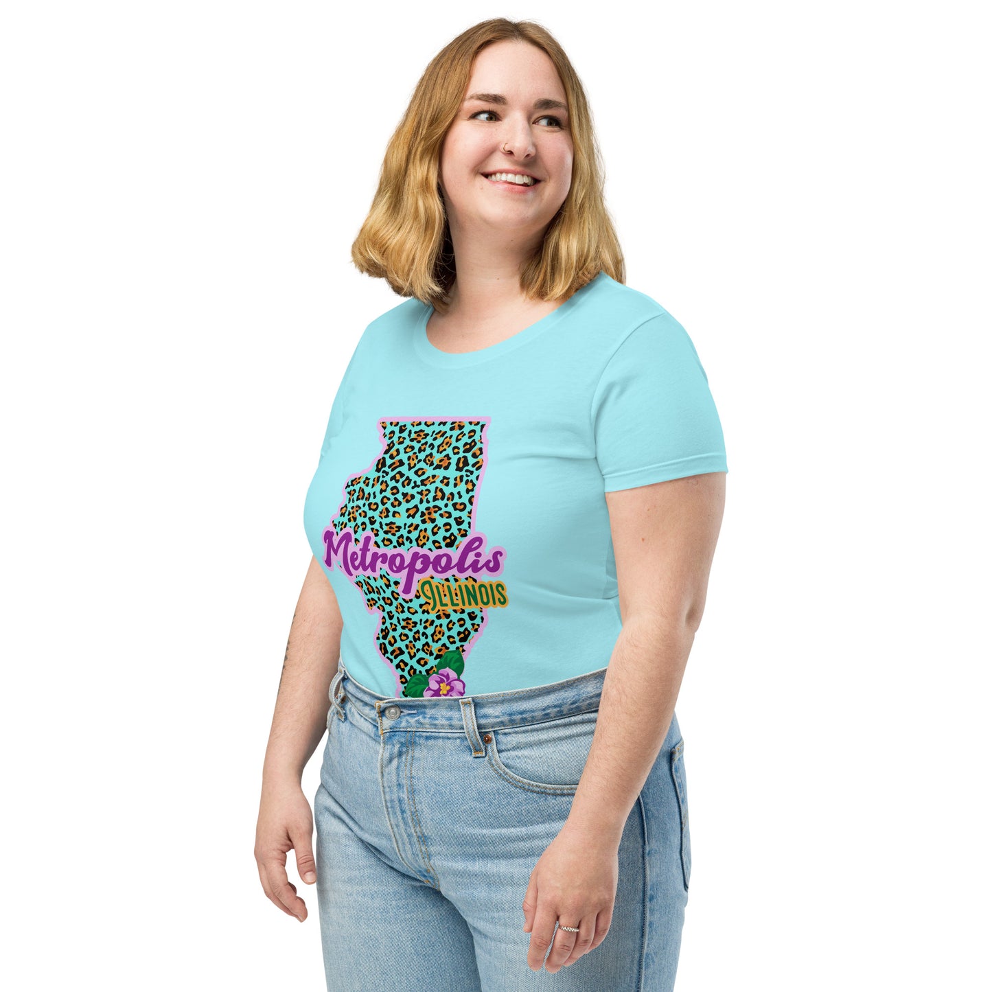 Metropolis Illinois State Flower Over Leopard Print Women’s fitted Shirt