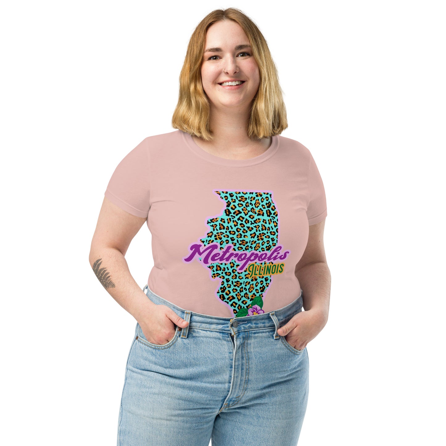 Metropolis Illinois State Flower Over Leopard Print Women’s fitted Shirt