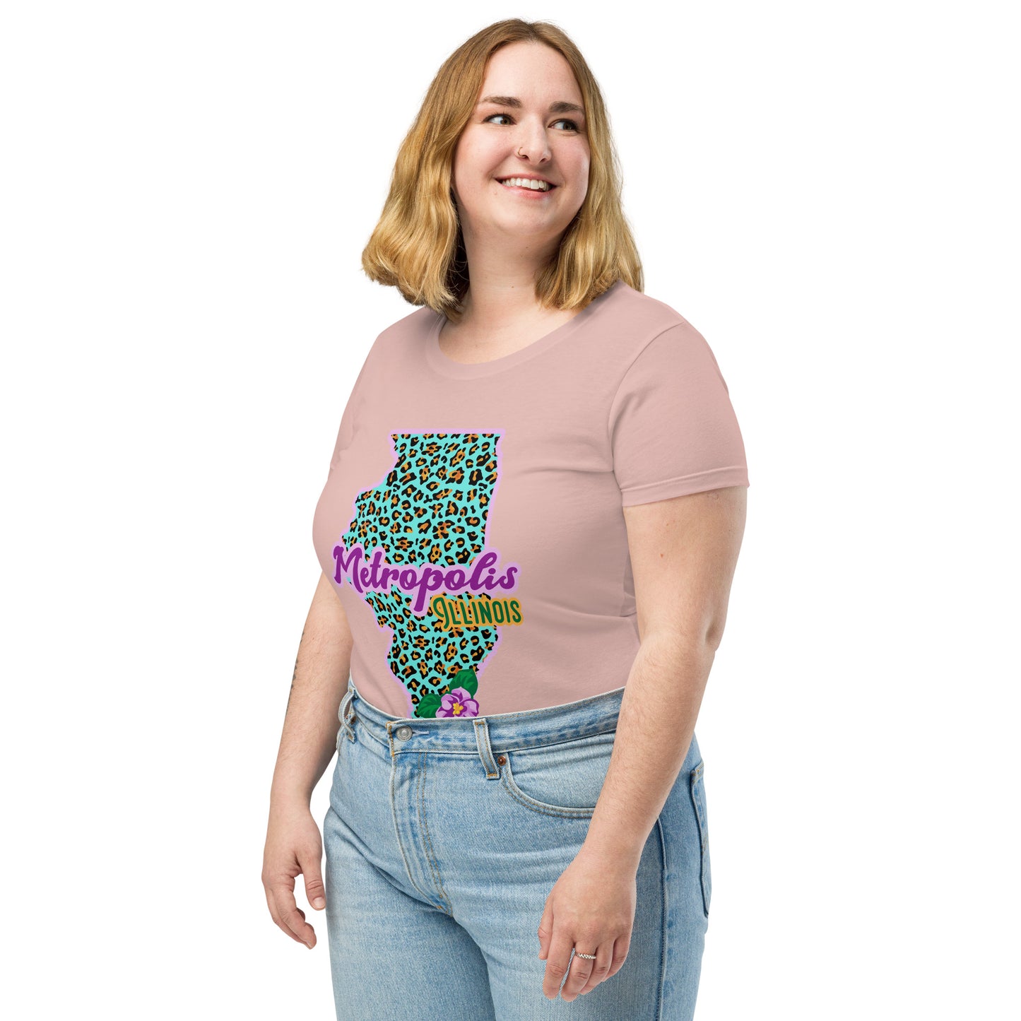 Metropolis Illinois State Flower Over Leopard Print Women’s fitted Shirt