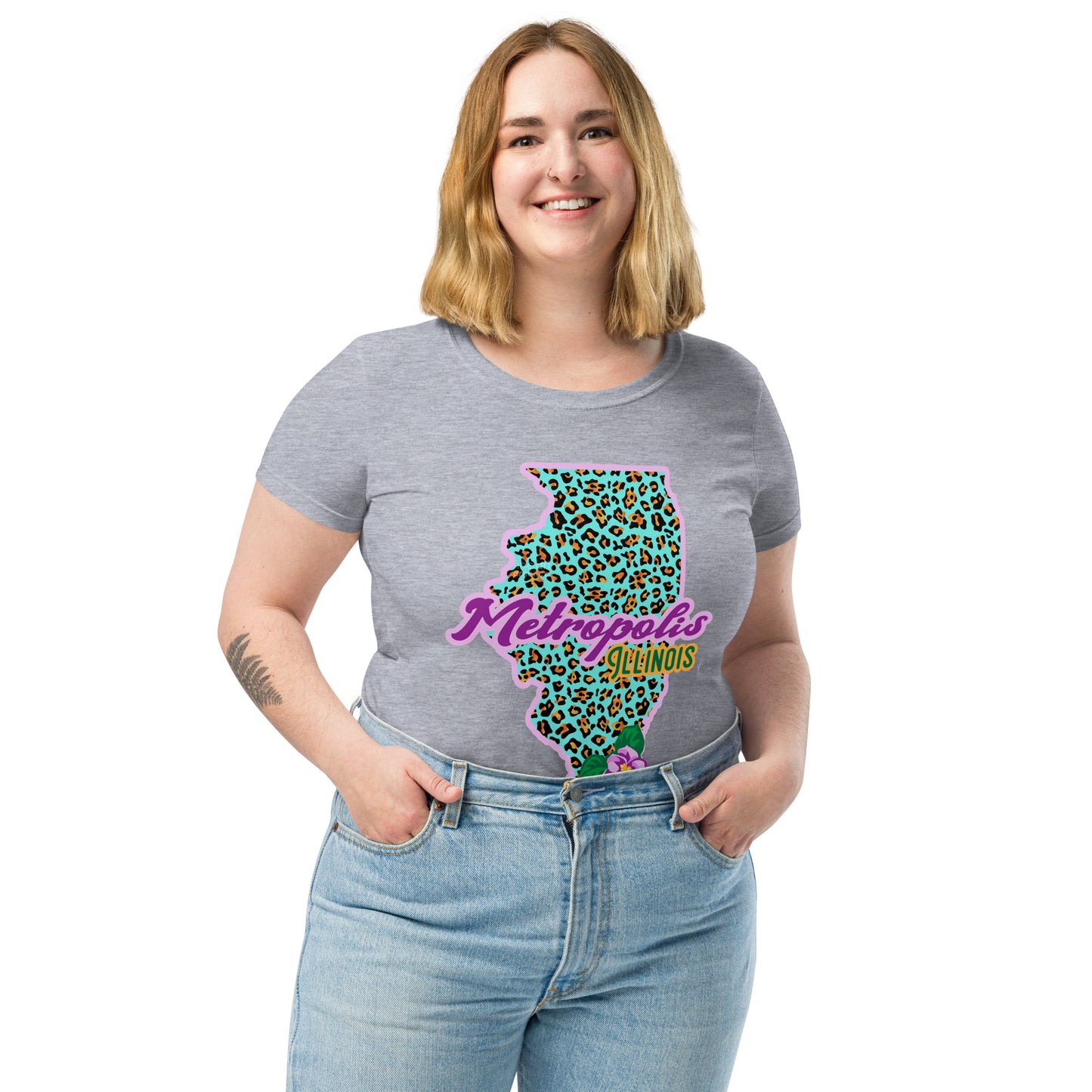 Metropolis Illinois State Flower Over Leopard Print Women’s fitted Shirt