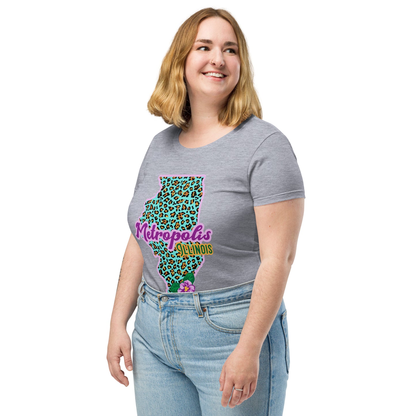 Metropolis Illinois State Flower Over Leopard Print Women’s fitted Shirt