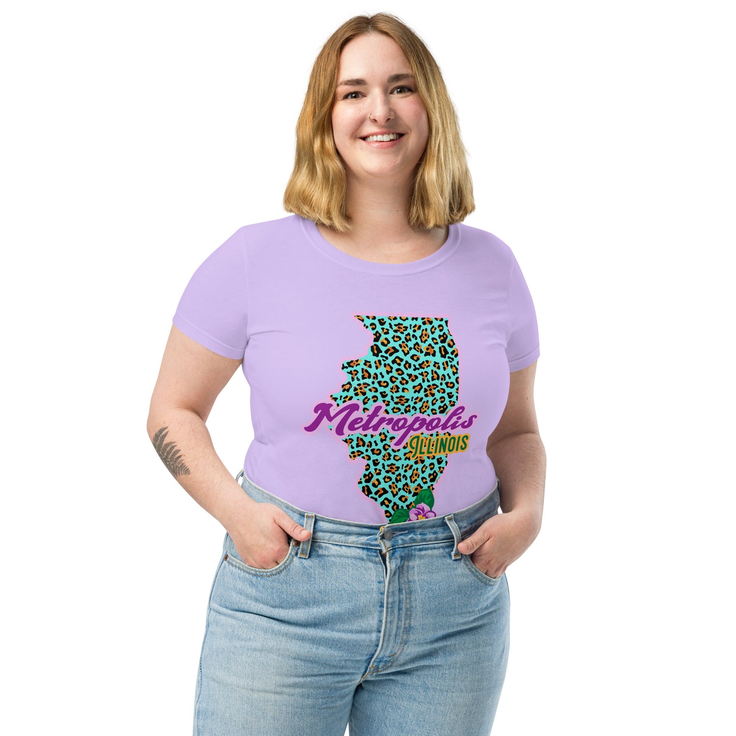 Metropolis Illinois State Flower Over Leopard Print Women’s fitted Shirt