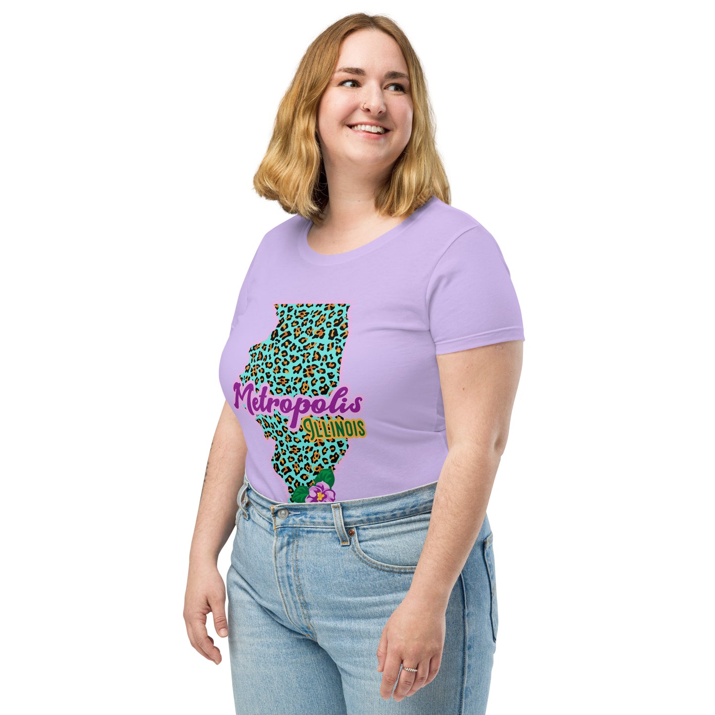 Metropolis Illinois State Flower Over Leopard Print Women’s fitted Shirt