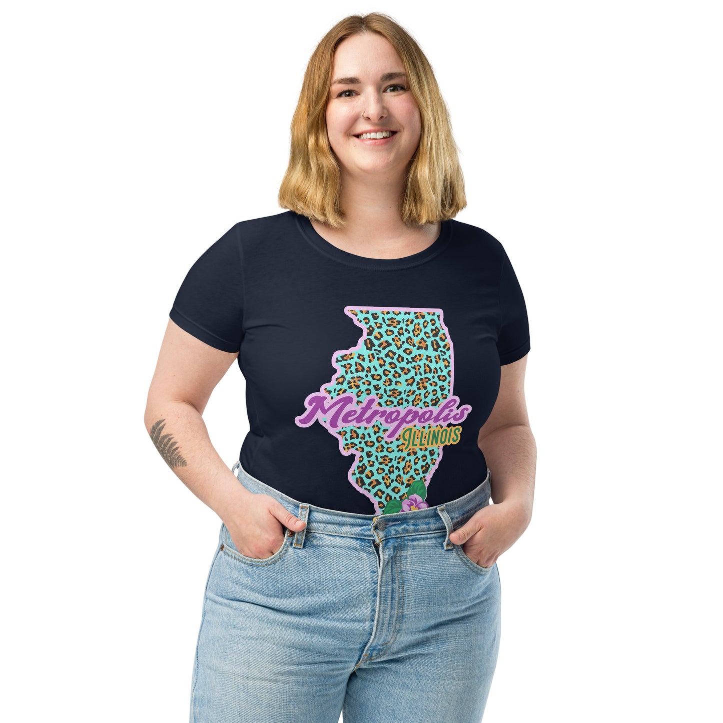 Metropolis Illinois State Flower Over Leopard Print Women’s fitted Shirt