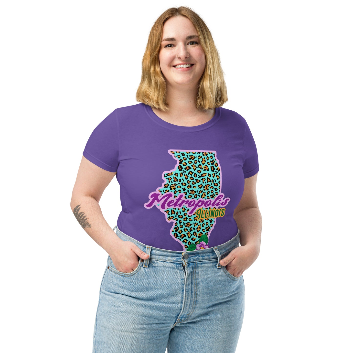 Metropolis Illinois State Flower Over Leopard Print Women’s fitted Shirt
