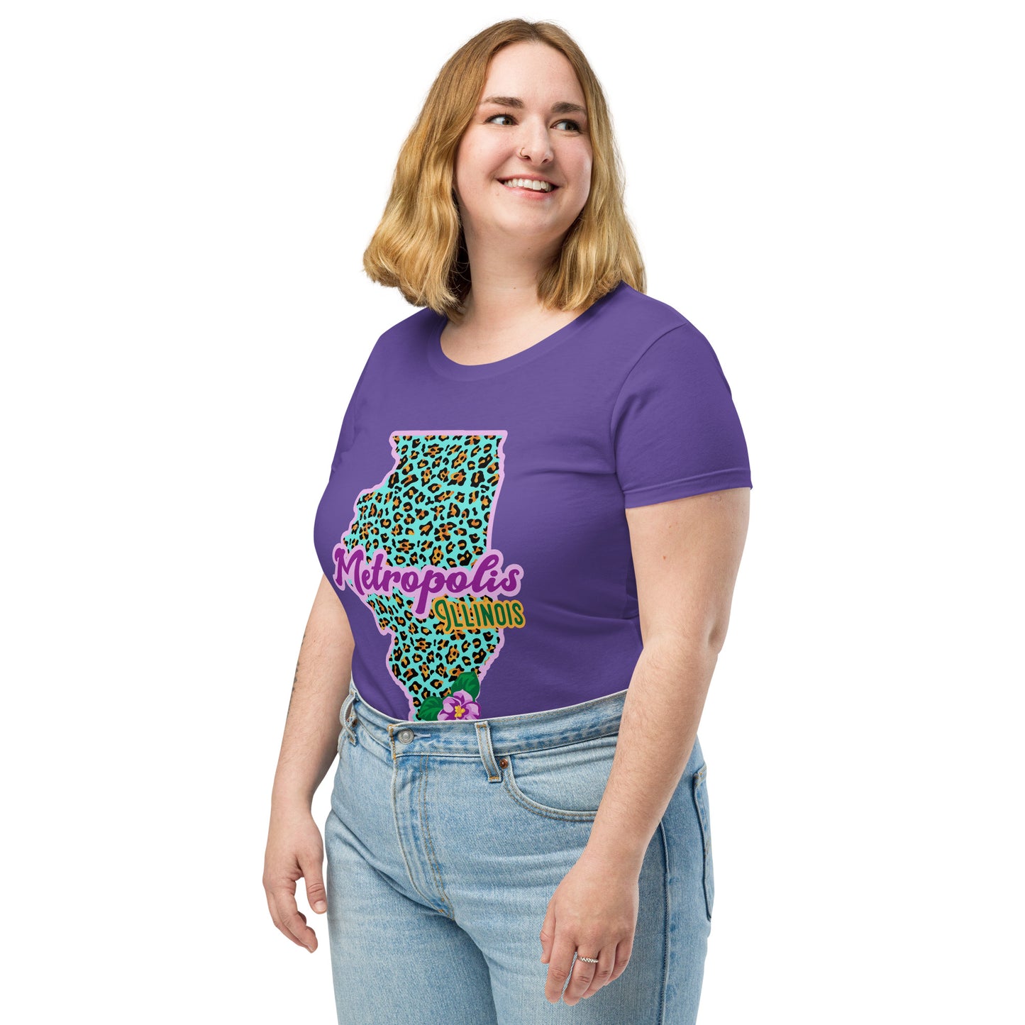 Metropolis Illinois State Flower Over Leopard Print Women’s fitted Shirt