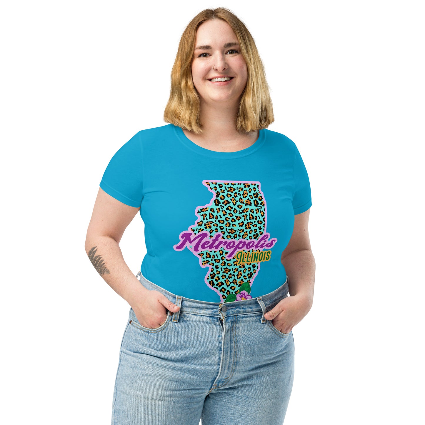 Metropolis Illinois State Flower Over Leopard Print Women’s fitted Shirt