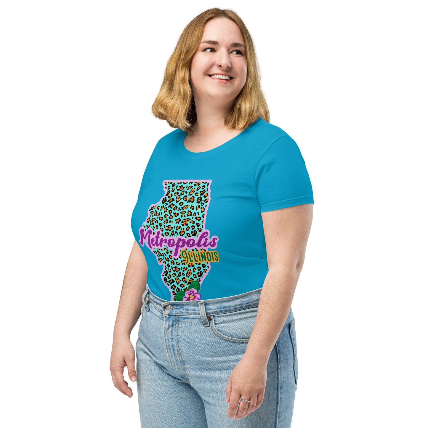 Metropolis Illinois State Flower Over Leopard Print Women’s fitted Shirt