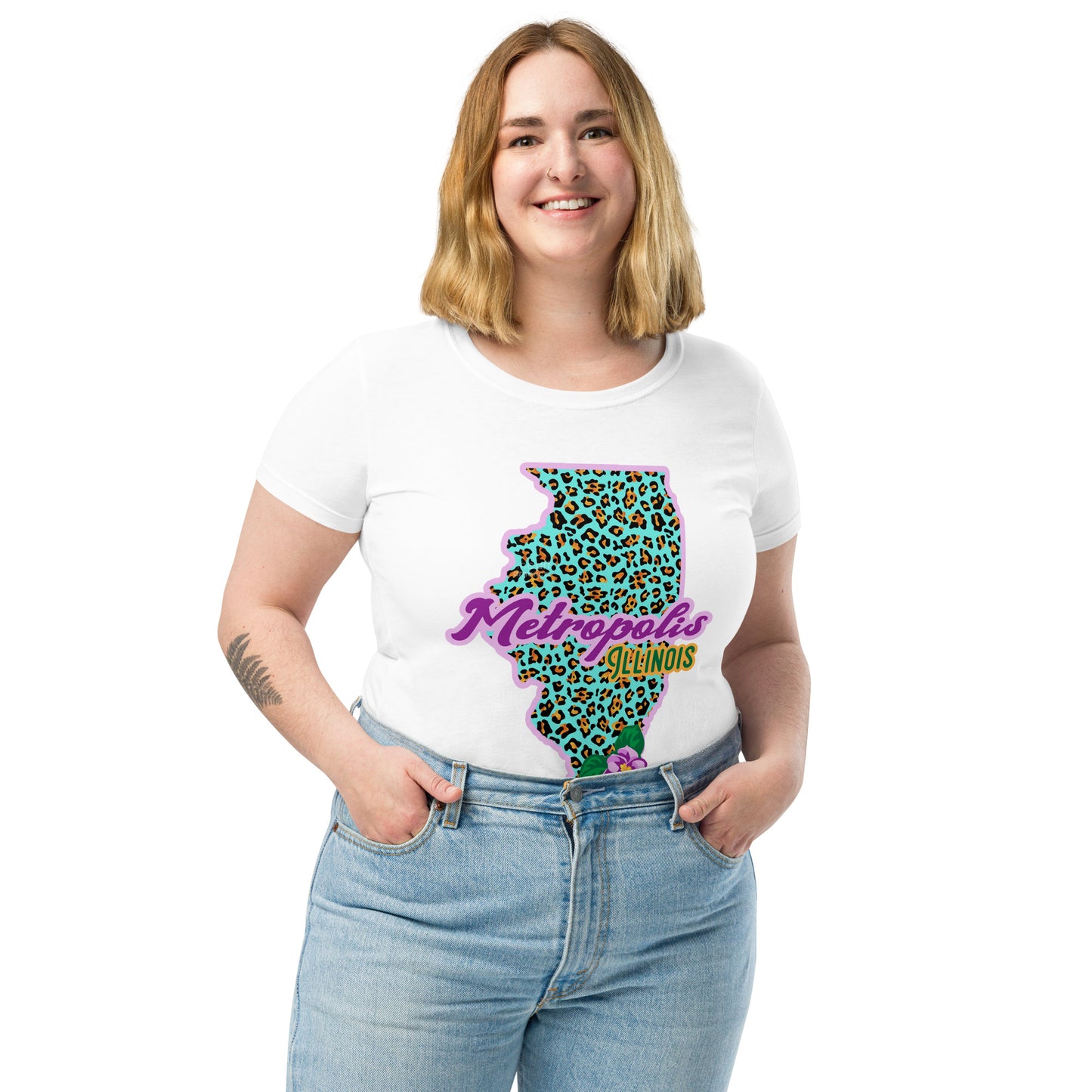 Metropolis Illinois State Flower Over Leopard Print Women’s fitted Shirt